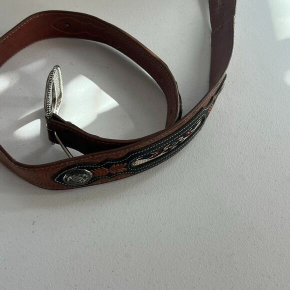 Wrangler Belt Mens (39.5-44) In Handcrafted Genuine Leather Southwestern Concho - Picture 2 of 16